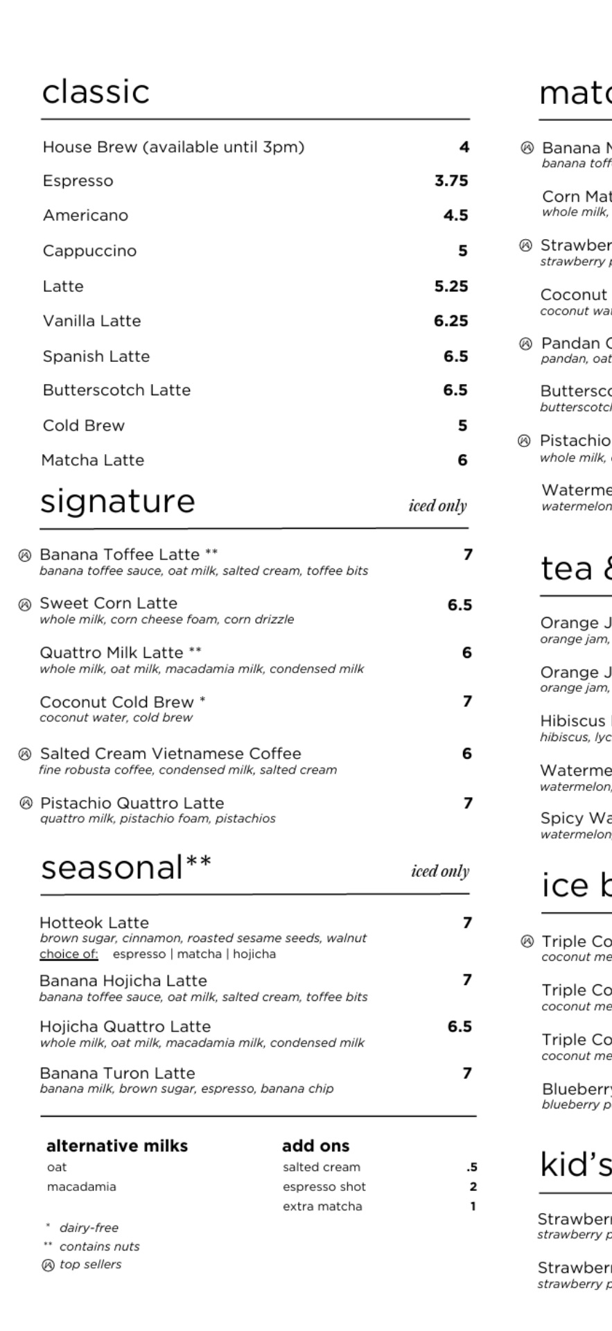 Kei Coffee House's printed menu